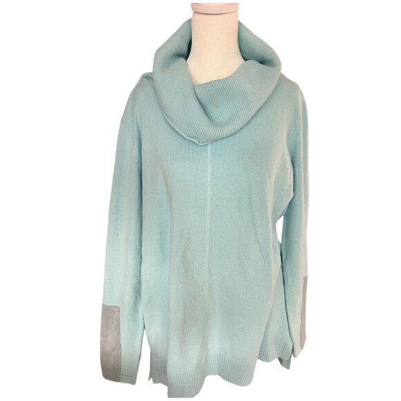 Sweaters - Cotton Cashmere Cowl Neck Tunic Sweater - Blue Multi, Size Medium